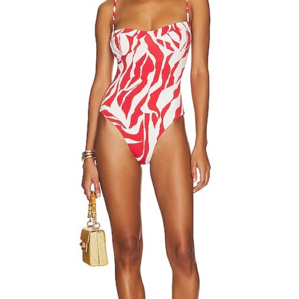 Revolve HAIGHT Vintage One Piece Red and White Swimsuit Women’s Size Medium